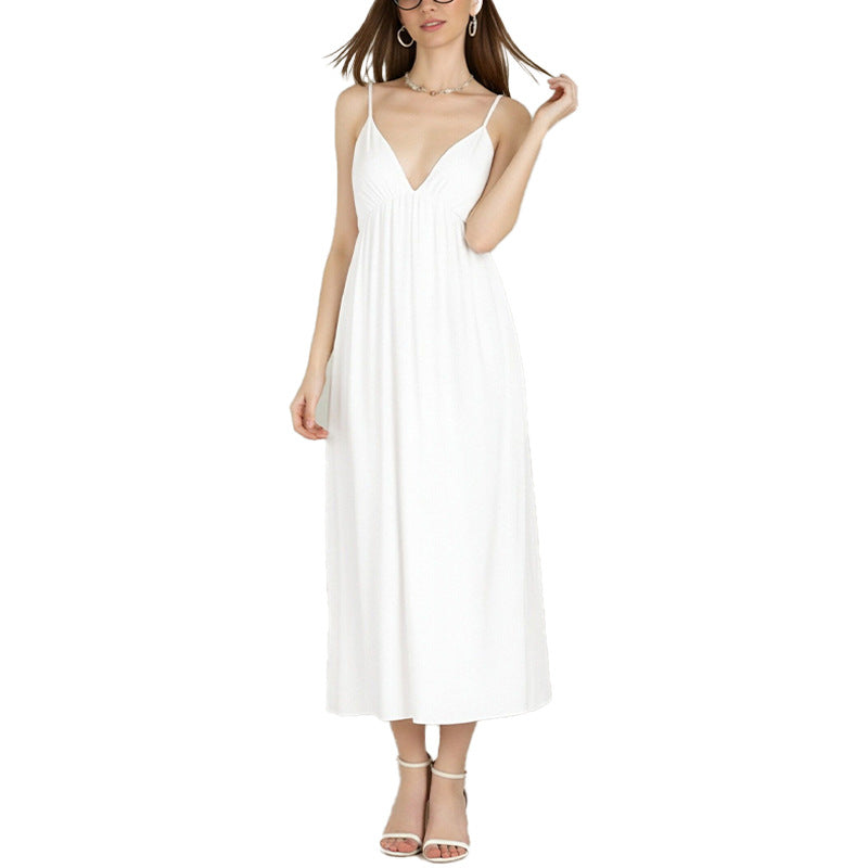 Trendy White A-Line Dress with Open Back