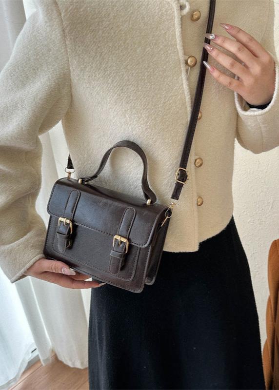 Classic Faux Leather Satchel With Double Buckle