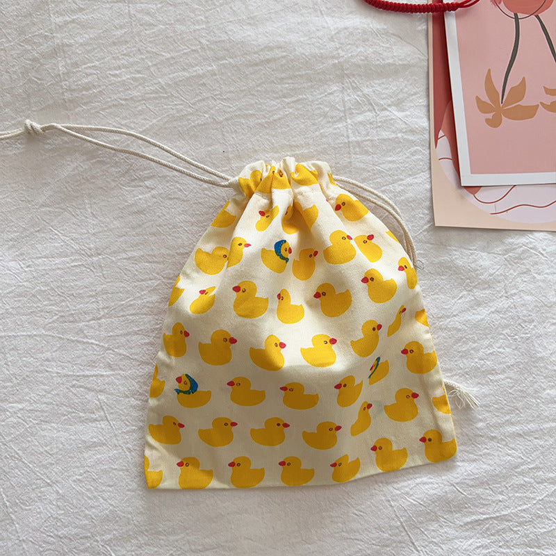 Mini Cotton Drawstring Makeup Pouch Cute Floral Travel Bag