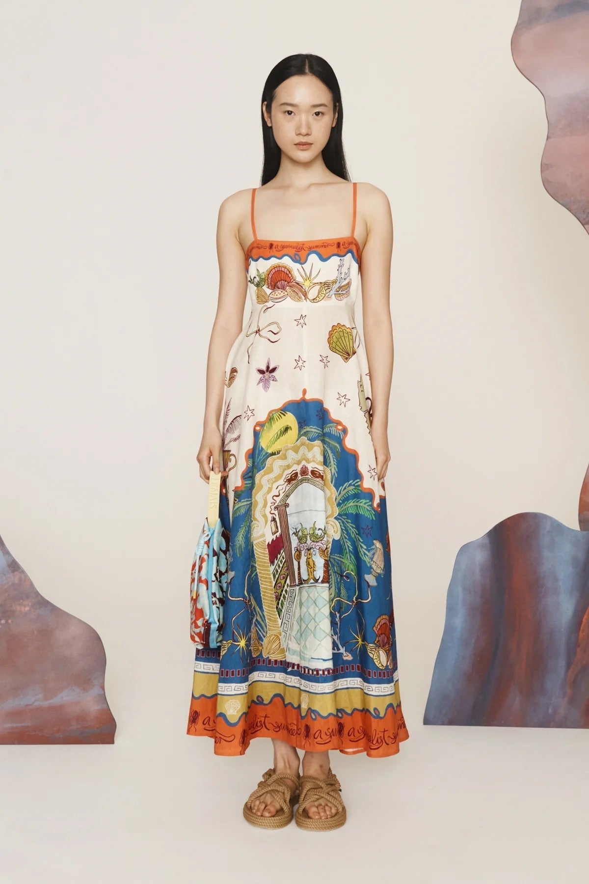 New Floral Print Linen A-Line Dress