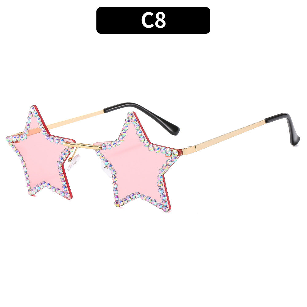 Fashionable Star-Shaped Rimless Sunglasses with Rhinestones