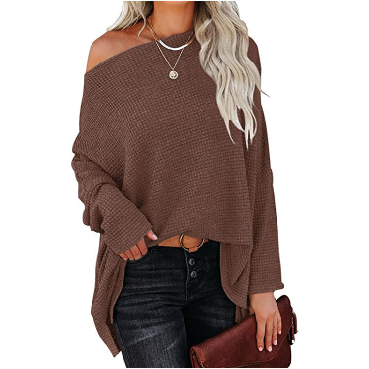 New Knitted Bat Long-Sleeved Solid Color Top Women'S
