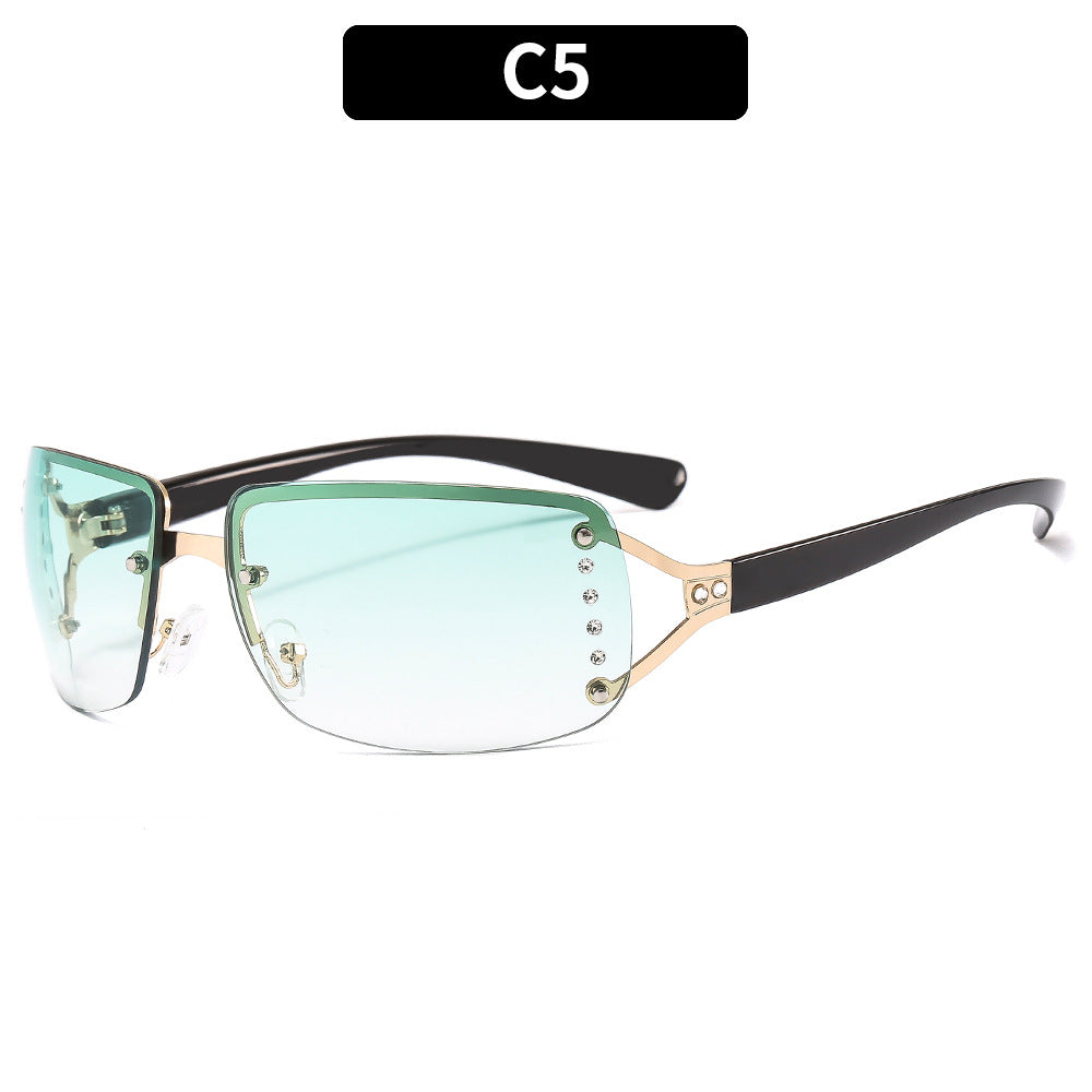 Y2K Rhinestone Square Sunglasses Stylish Metal Frame Eyewear