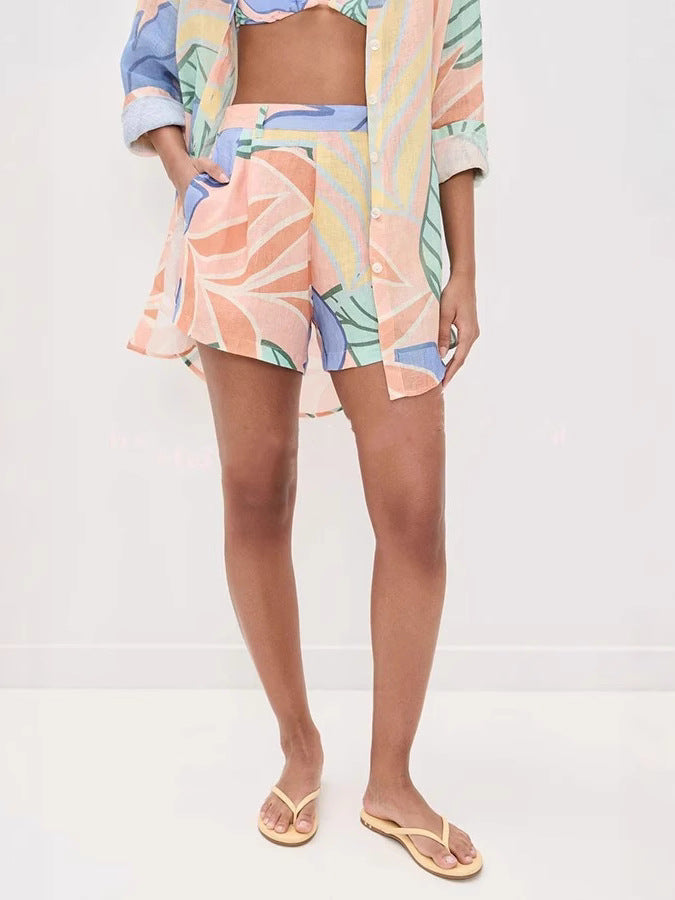Elegant Loose Linen Shirt Set with Long Sleeves