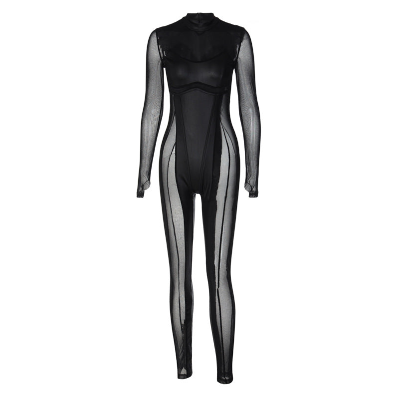Stylish Black Long Sleeve Jumpsuit with Zipper Detail