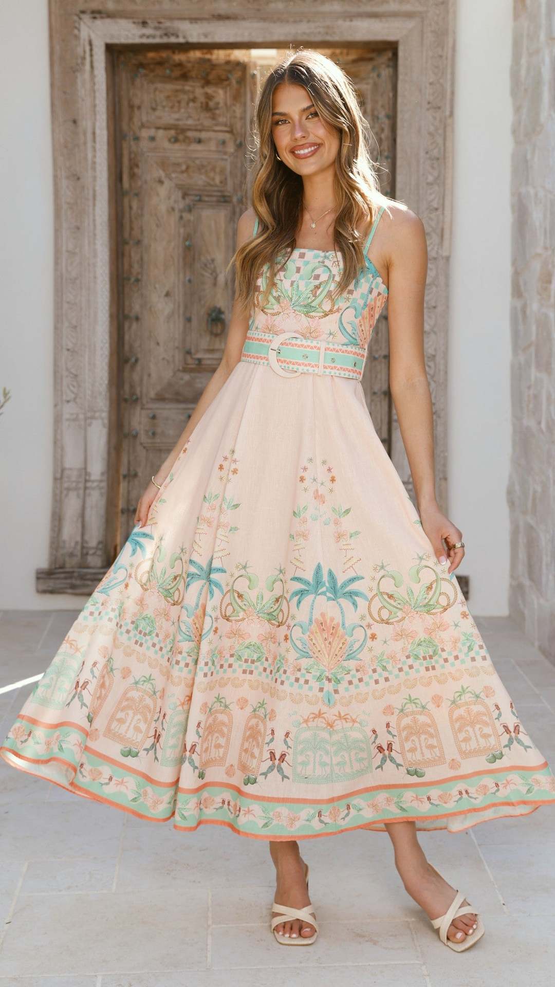 Floral Linen Maxi Dress With Sleeveless Design