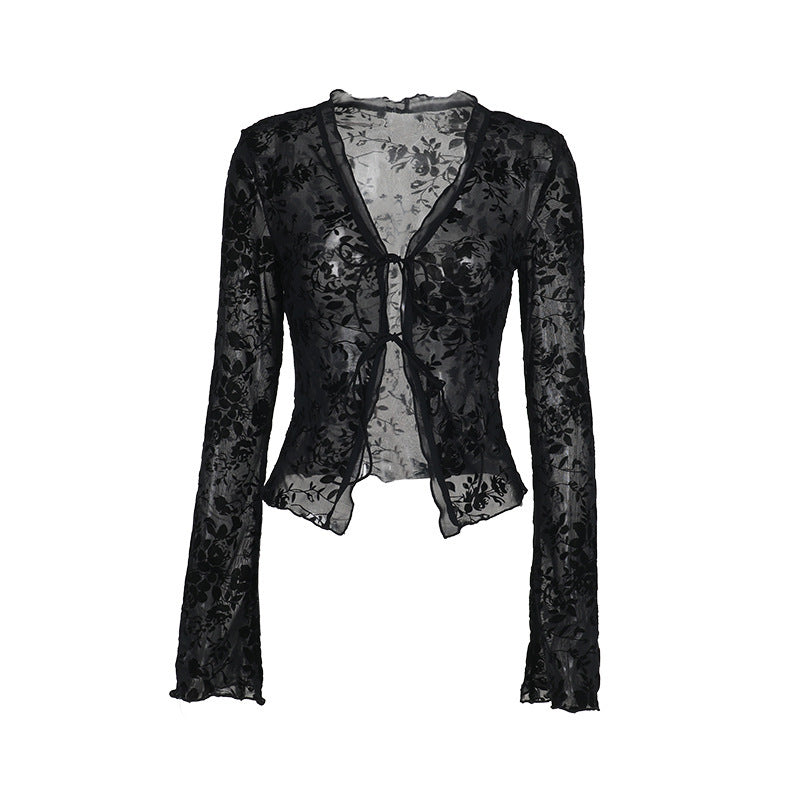 Fashionable Chiffon Blouse With Ruffled Bell Sleeves
