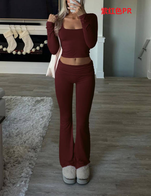 Casual Knit Long Sleeve Top and Pants Set