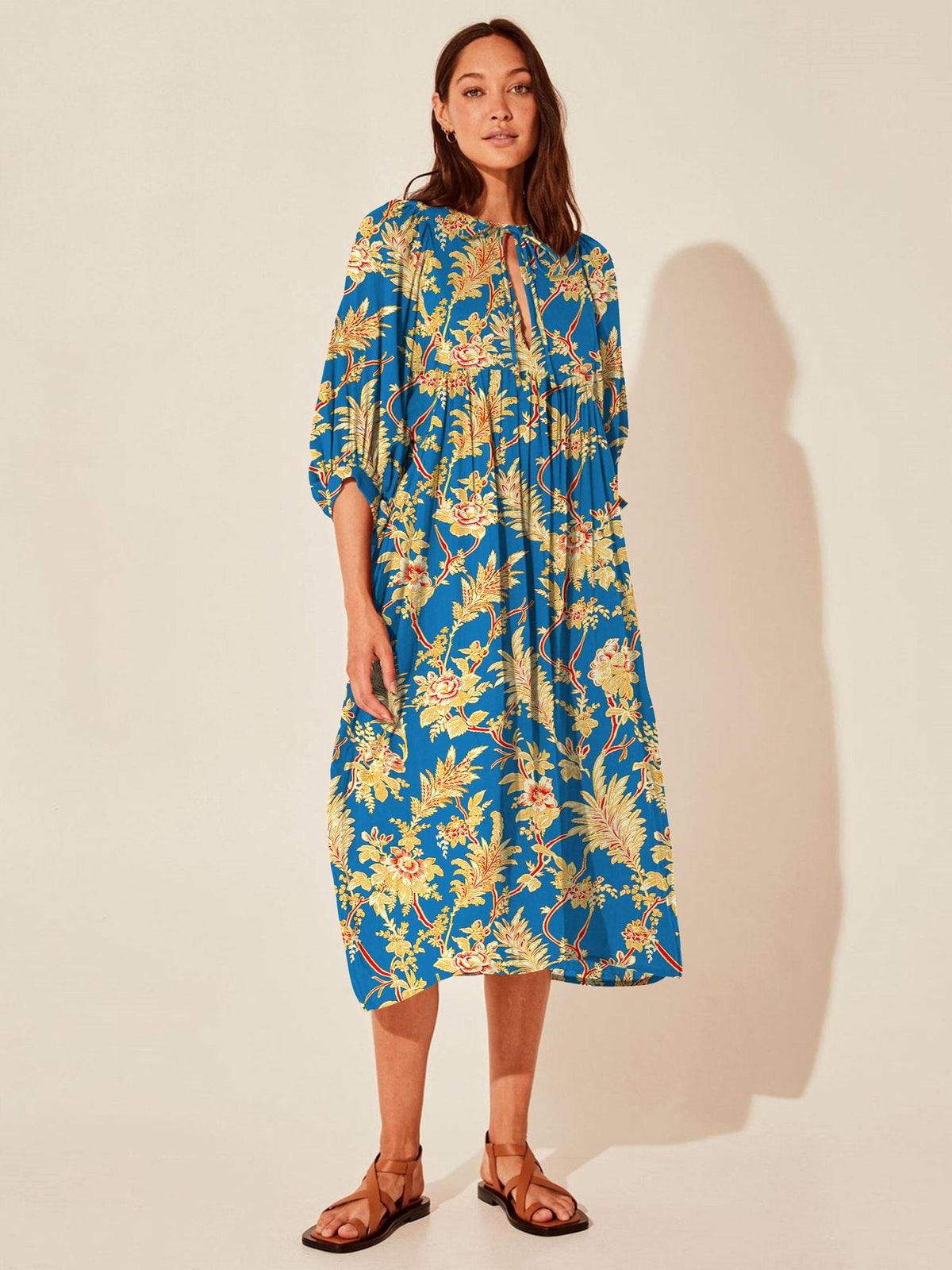 Vintage Floral Maxi Dress Relaxed Casual Style