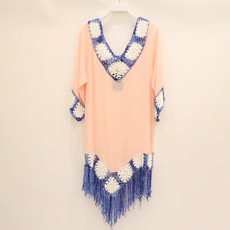 Hand Crochet Fringed Lace Outdoor Hollow Hand-Woven Beach Sunscreen Bohemian Beach Skirt Women