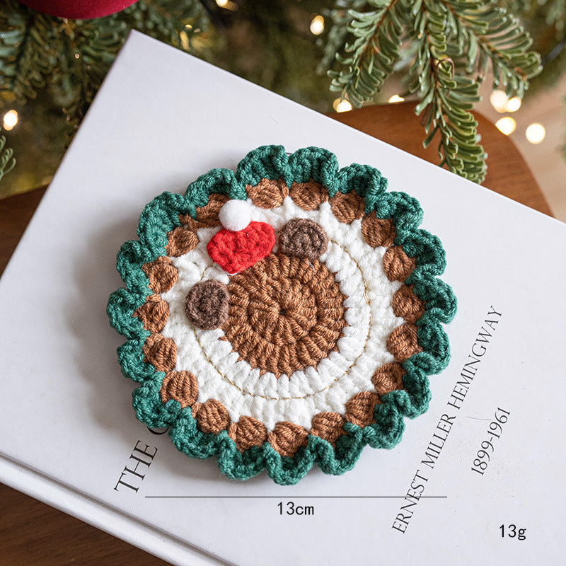 Handmade Holiday Table Decor Knitted Christmas Coaster