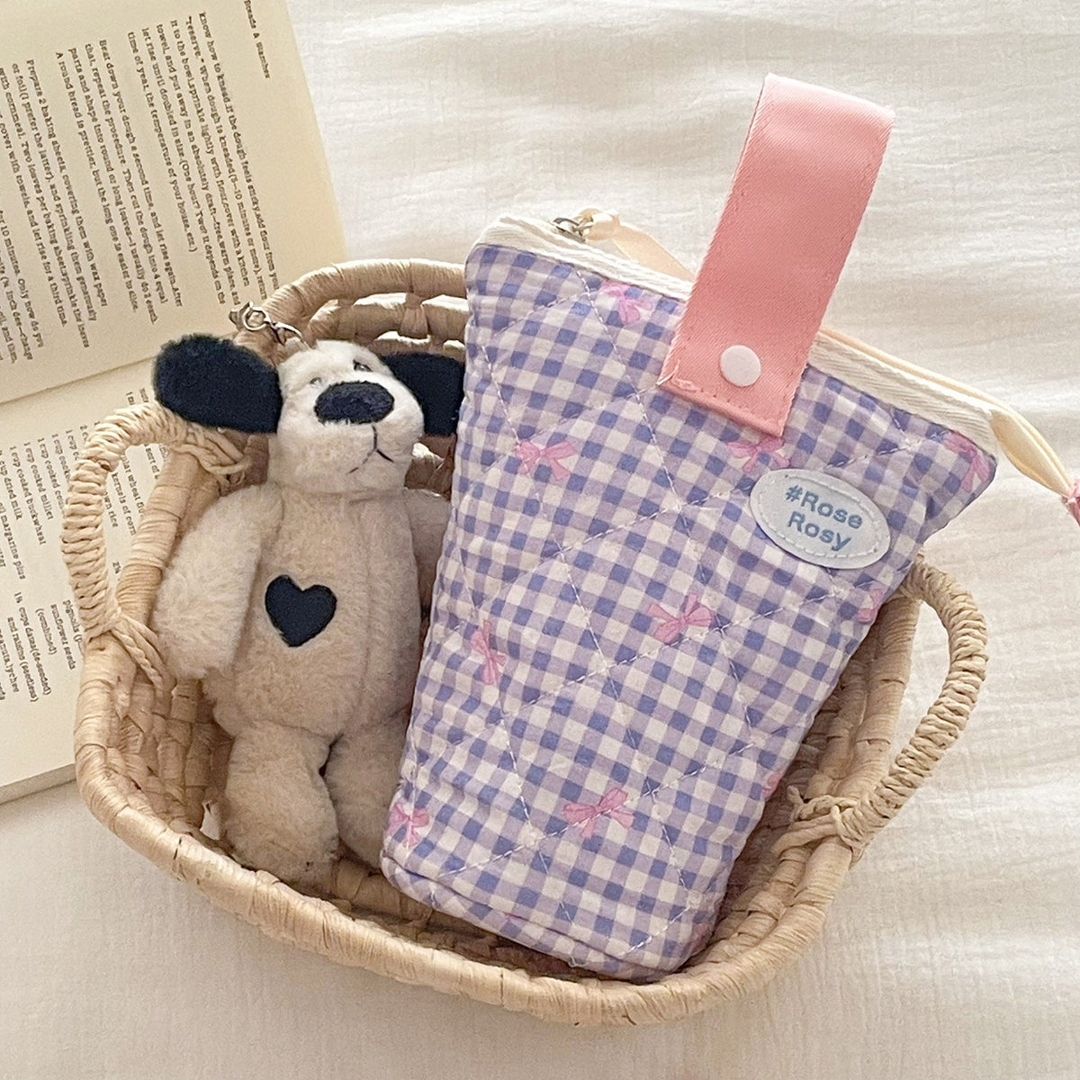Striped Bow Cylinder Pencil Case Stylish Portable Stationery