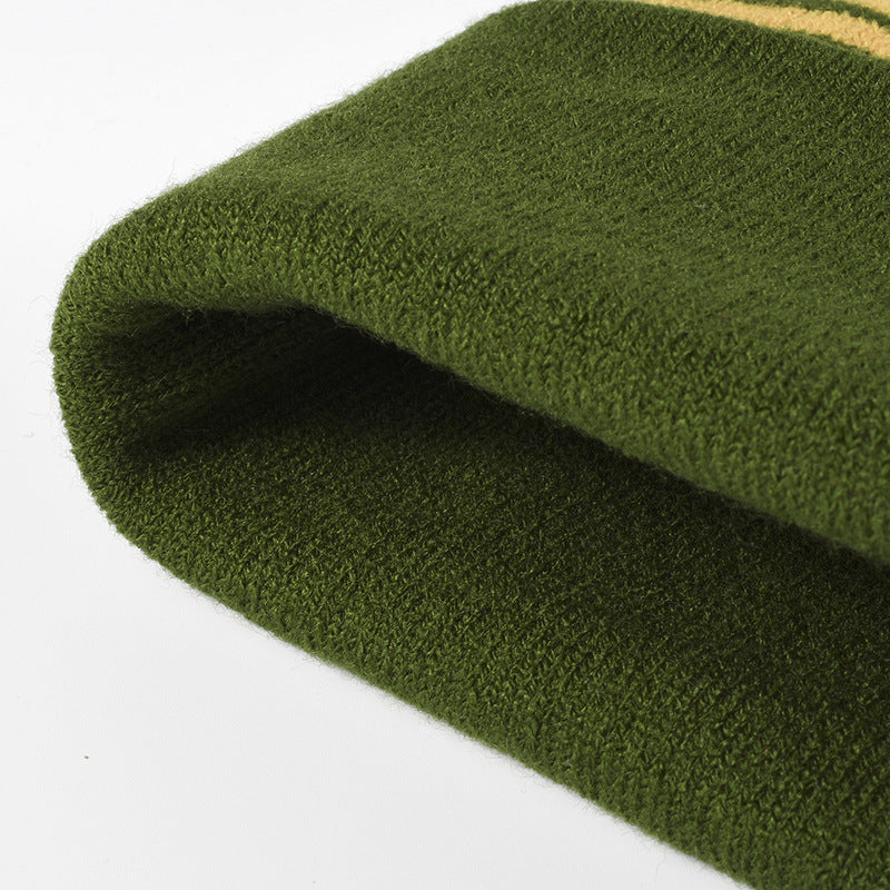 Soft Cuff Pom Pom Stripe Knit Beanie Hat