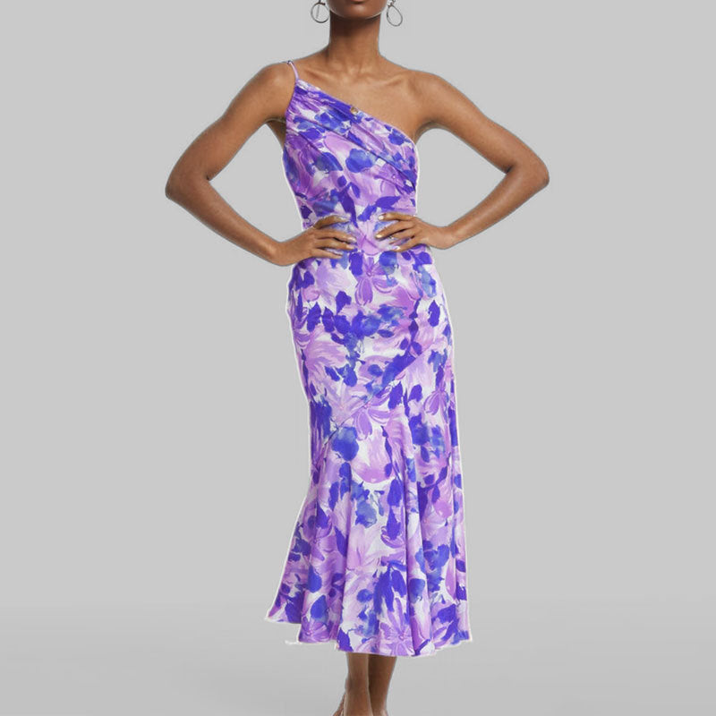 Elegant A-Line Print Midi Dress with Sleeveless Design