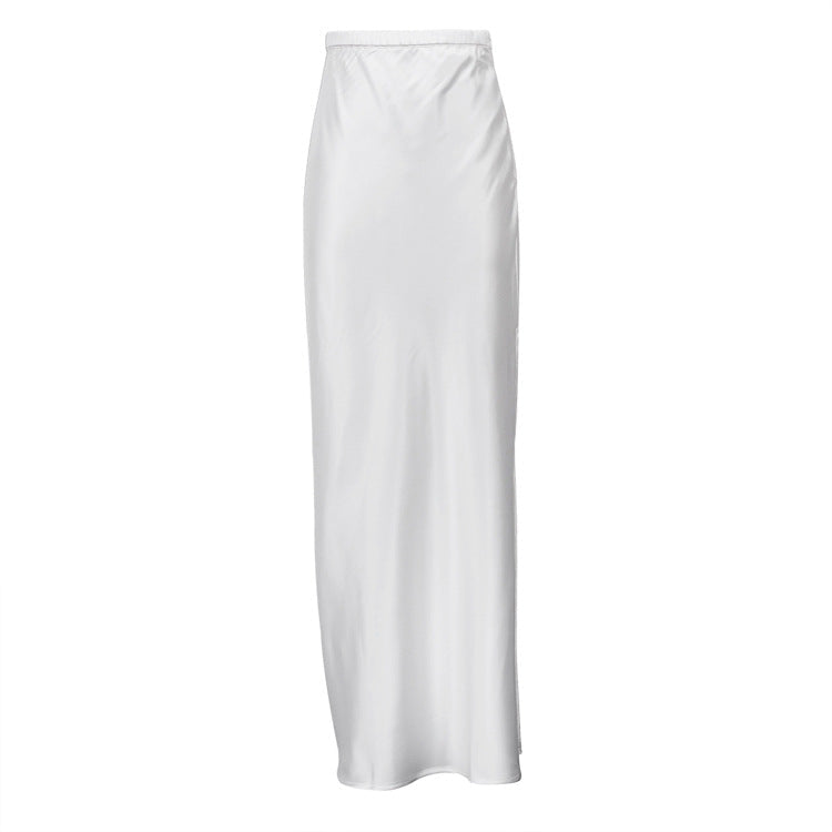 Elegant Satin Long Maxi Skirt With Side Slit
