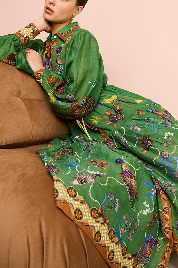 New Autumn Printed Cardigan With Large Swing And Long Sleeved Dress For Women