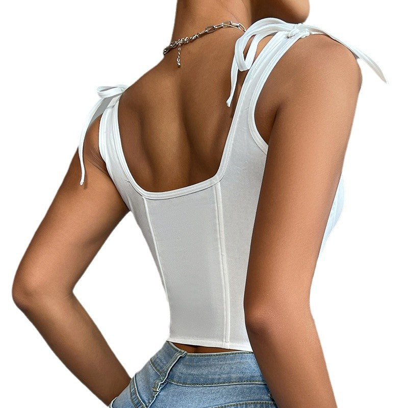 Sexy Slim Fit Spaghetti Strap Top With Bow Detail