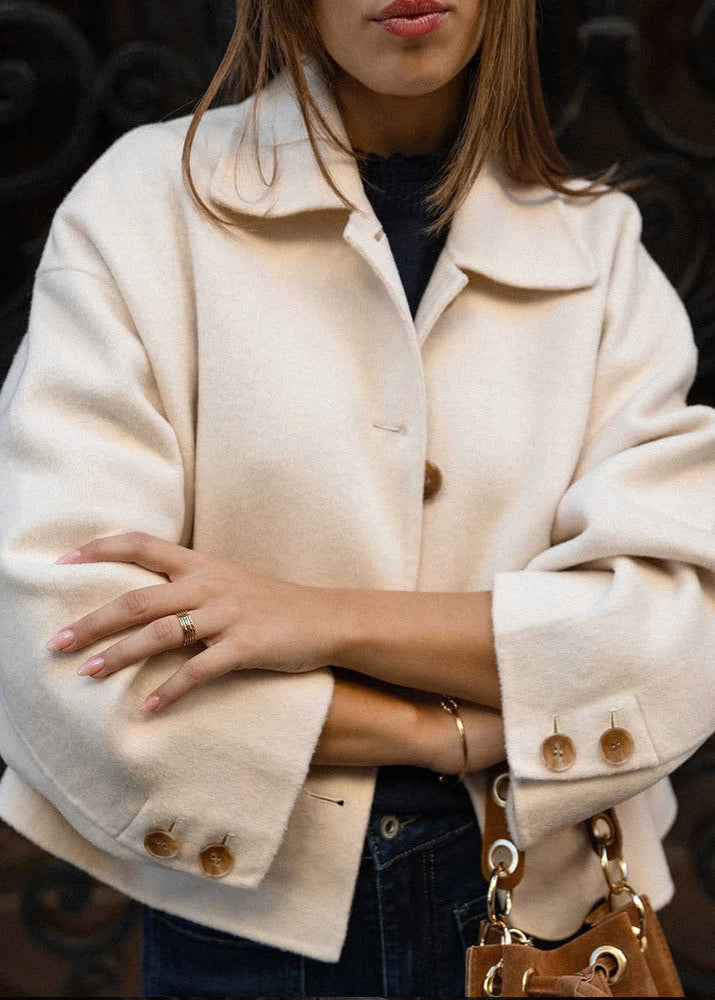Cropped Wool Blend Jacket With Oversized Sleeves