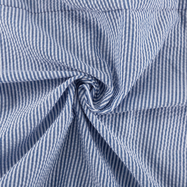 Blue Striped Collar Shirt & Loose Pants Set