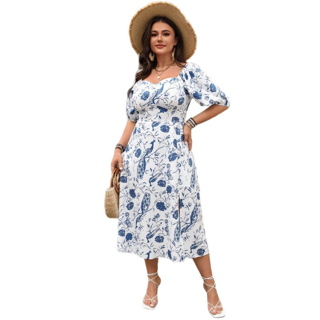 Floral Print Off-Shoulder A-Line Dress in White