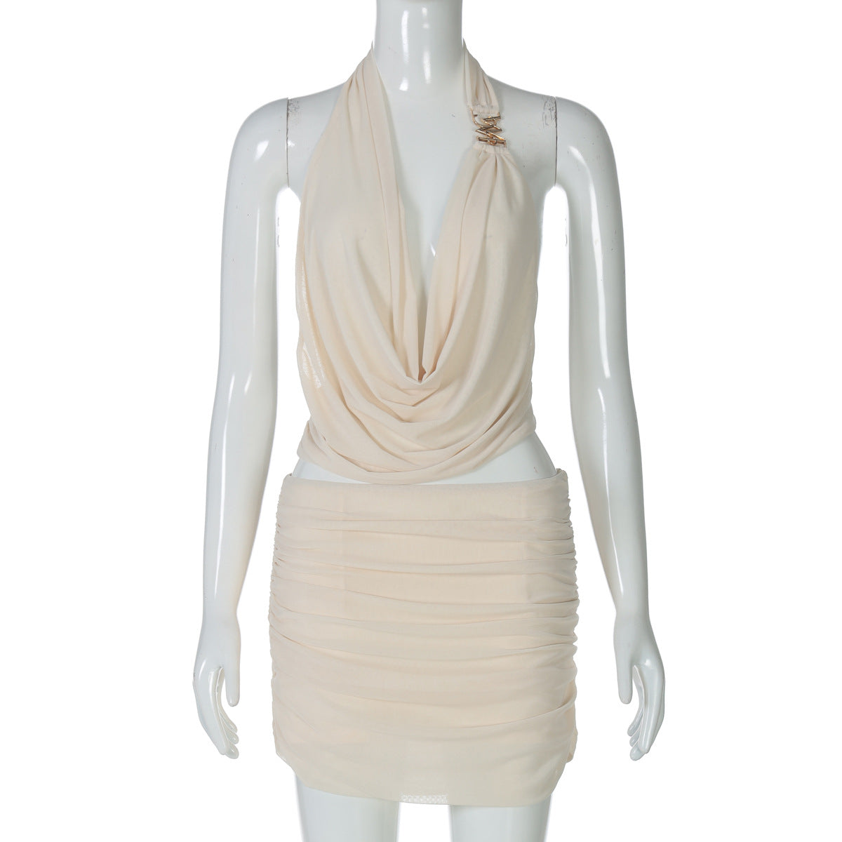 Sexy V-Neck Sheer Mesh Top & Bodycon Skirt Set