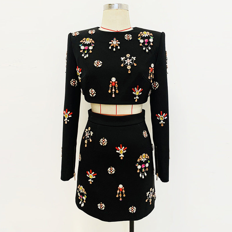Fashionable Beaded Short Jacket And Skirt Set
