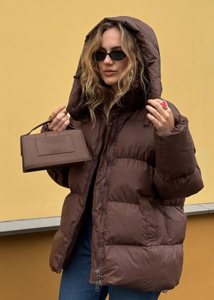 Chocolate Brown Hooded Quilted Puffer Jacket