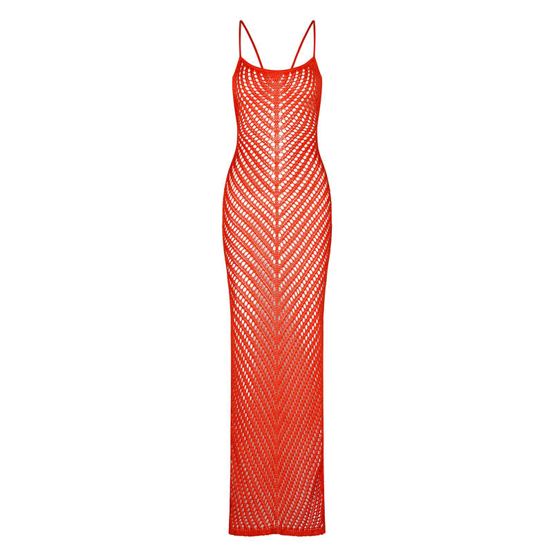 Hollow Out Spaghetti Split Dress Cover Up
