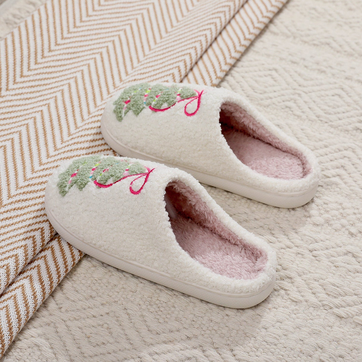 Bow Knot Christmas Tree Warm Indoor Slippers