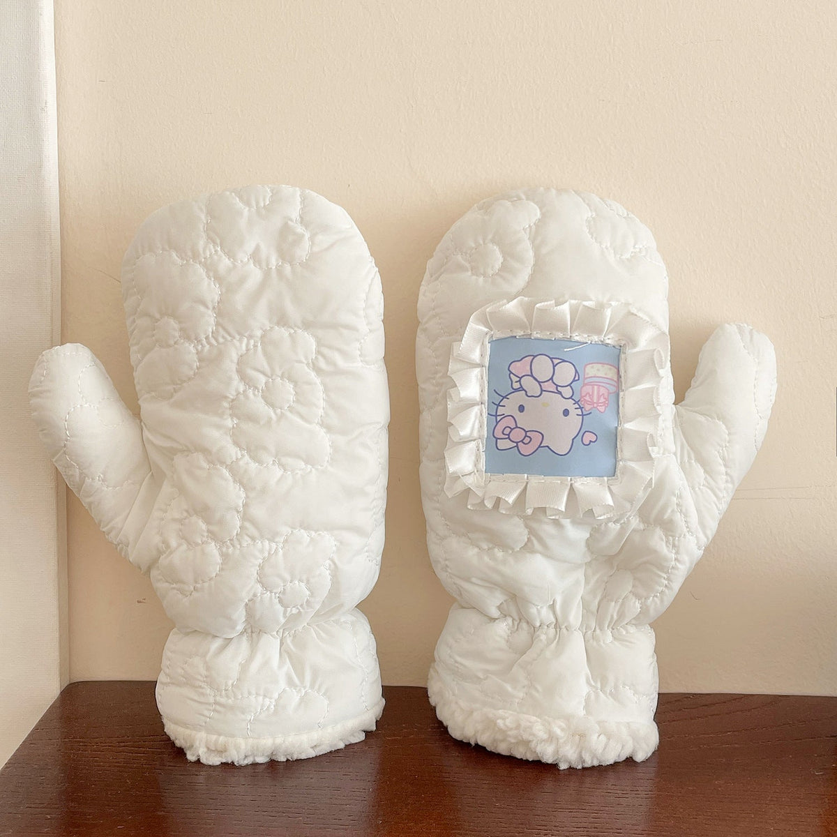 Kitty Cat Embroidered Winter Gloves Cute Cotton Gloves for Girls