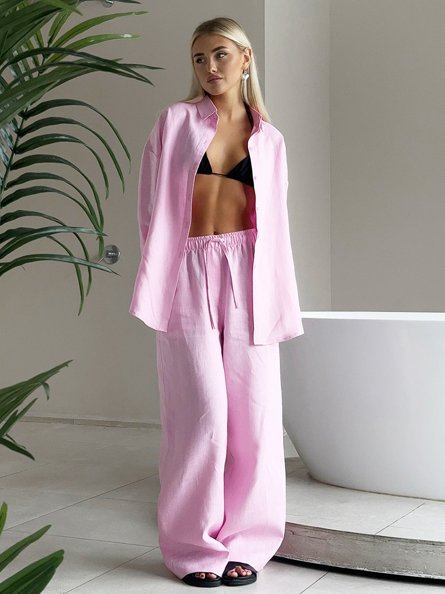 Cotton Long Sleeve Shirt and Pants Set Casual Outfit