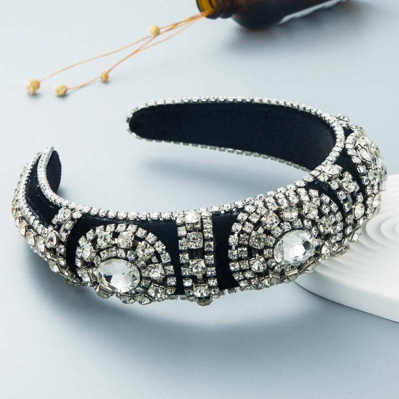 Fashionable Velvet Wide Headband With Rhinestones