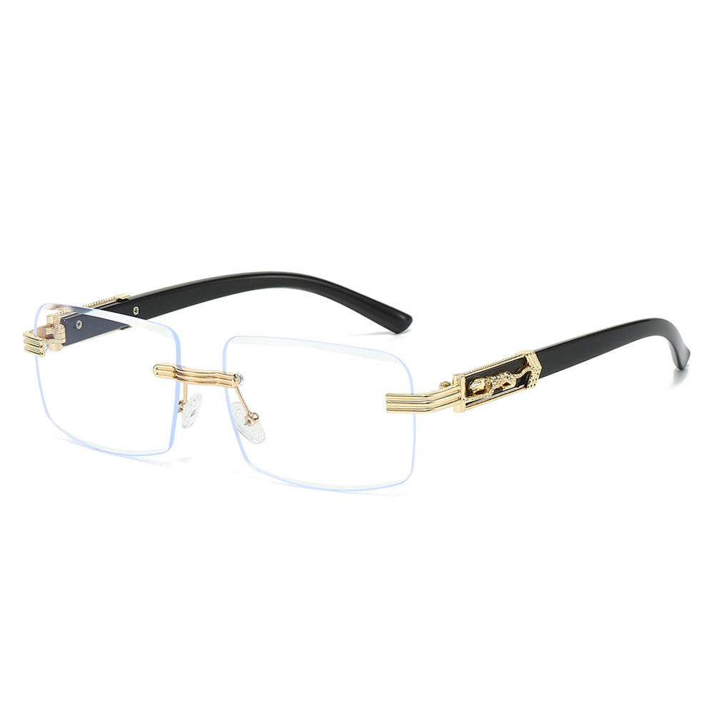 Trendy Square Rimless Sunglasses with Leopard Pattern