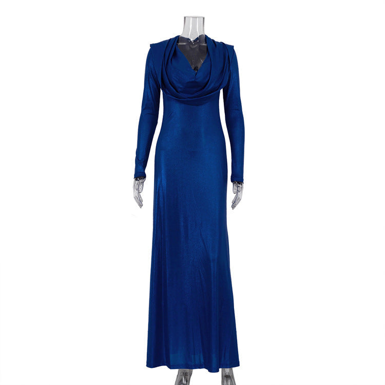 Elegant Solid Color Long Sleeve Dress with Hood