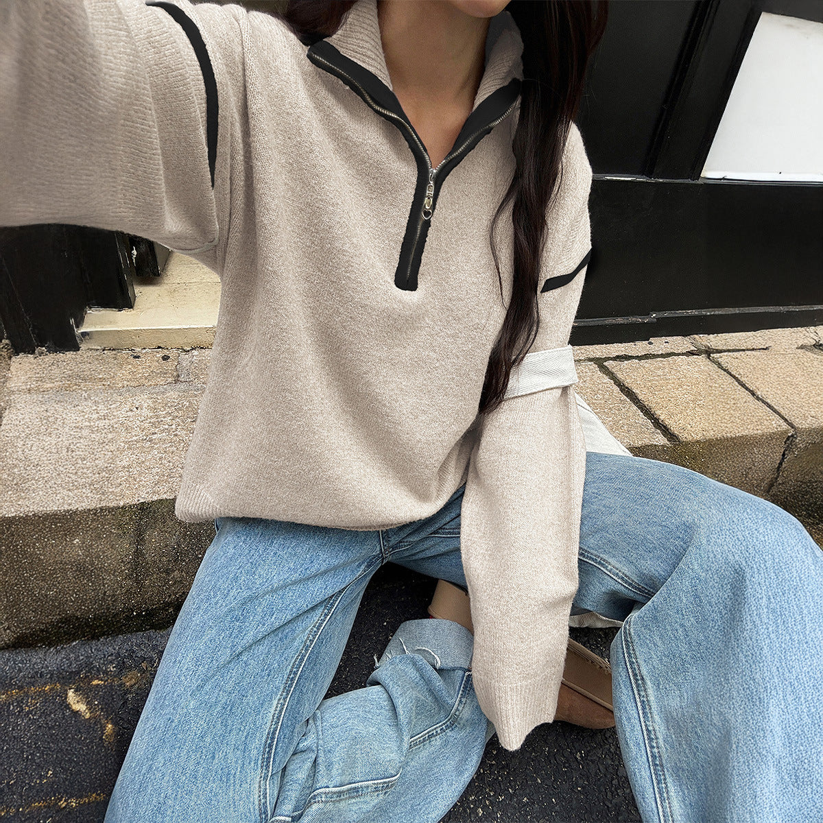Casual Solid Color Long Sleeve Sweater for Women