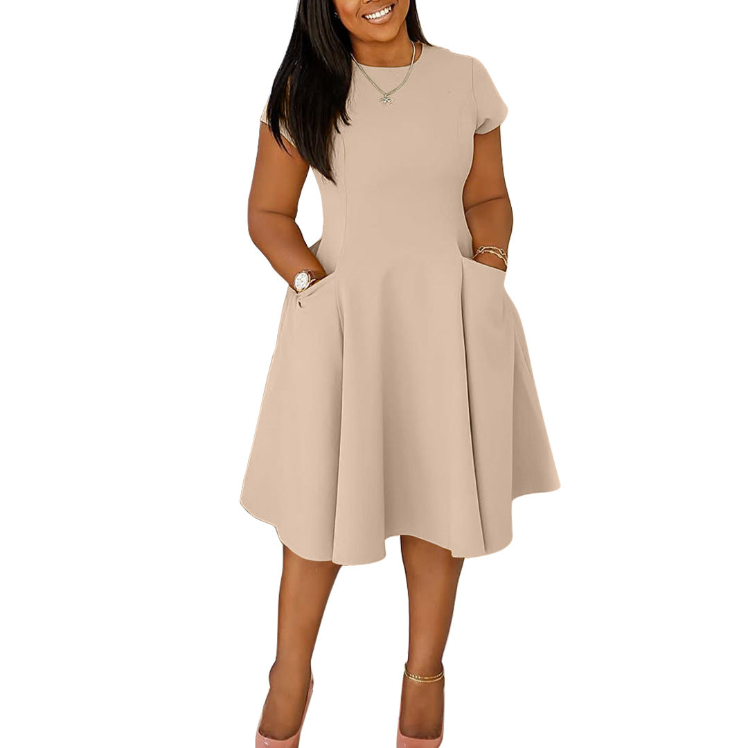 Casual A-Line Pocket Dress With Round Neck