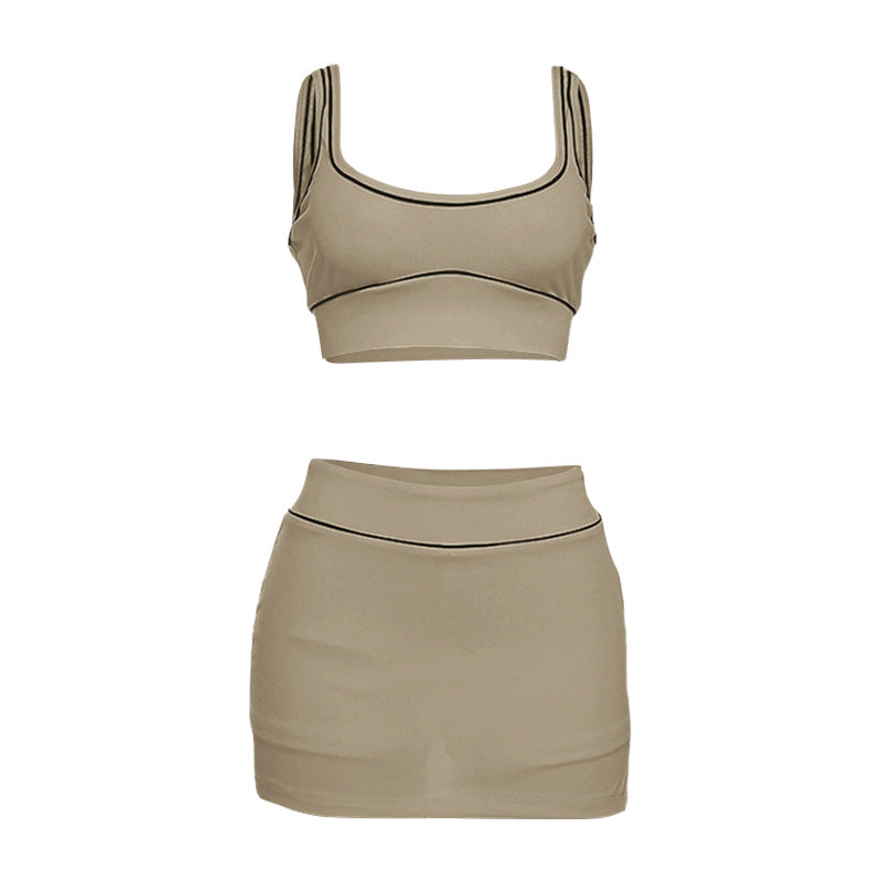 Sporty Casual Crop Tank Top And Mini Skirt Set