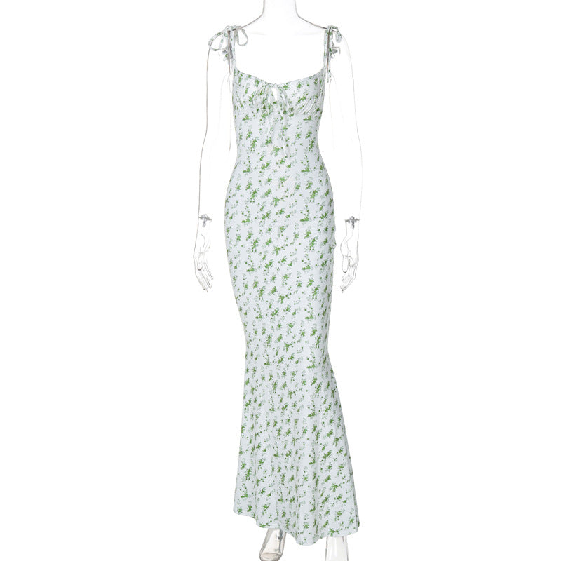 Floral Print Maxi Dress Adjustable Strap Elegant Casual Dress