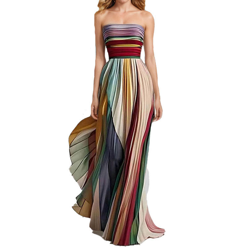 Elegant Printed Maxi Dress with High Waist