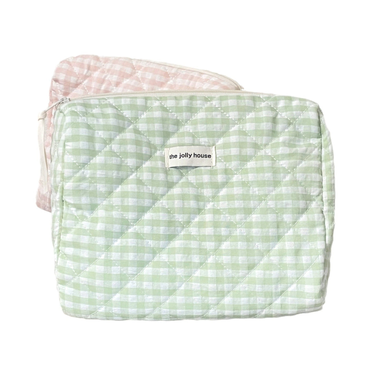 Large Capacity Plaid Makeup Bag Cute Portable Cotton Cosmetic Organizer