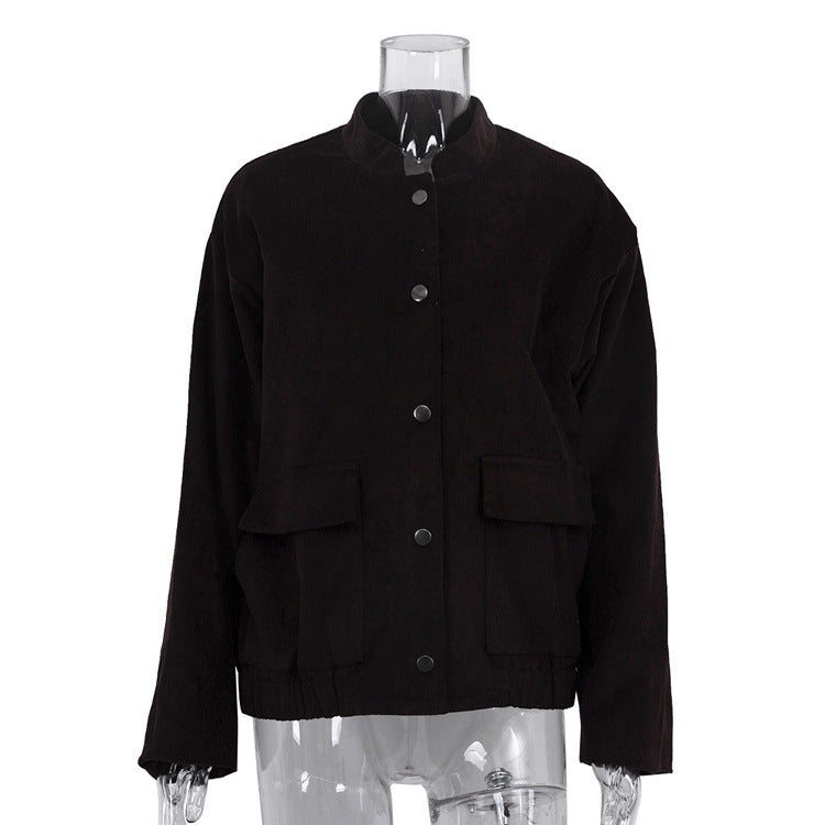 Trendy Long Sleeve Jacket With Stand Collar