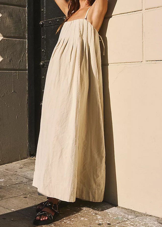 Flowy Linen Cotton Maxi Dress with Spaghetti Straps