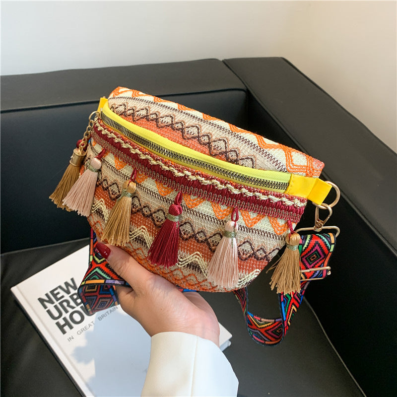 Fringe Woven Mini Bag Casual Crossbody Shoulder Bag