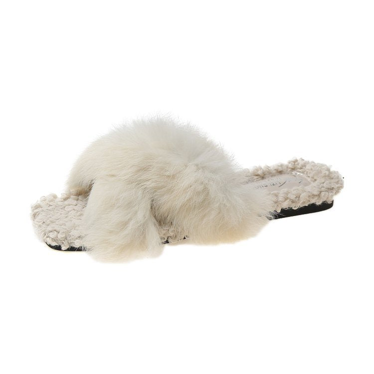 Simple Open Toe Cross Faux Fur Warm Slippers