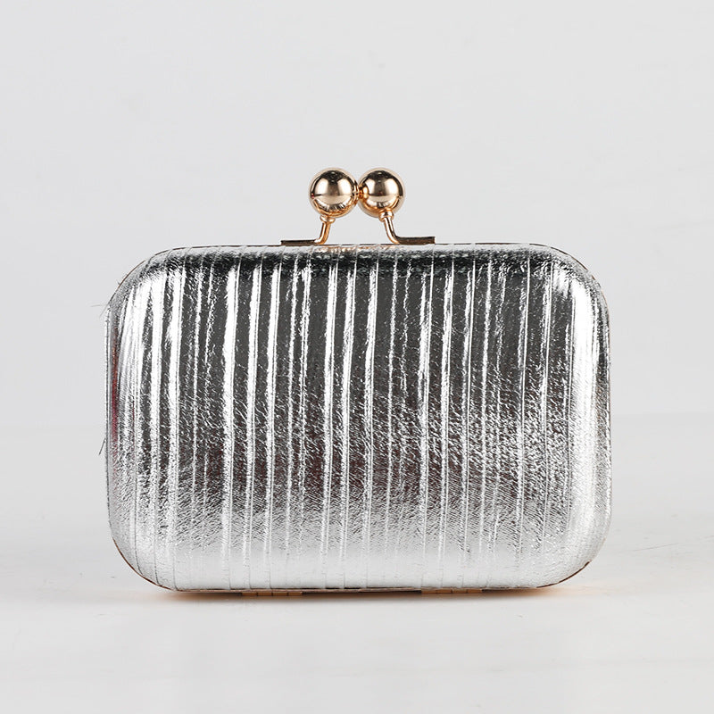 Metallic Pleated Evening Clutch Bag Stylish Formal Purse