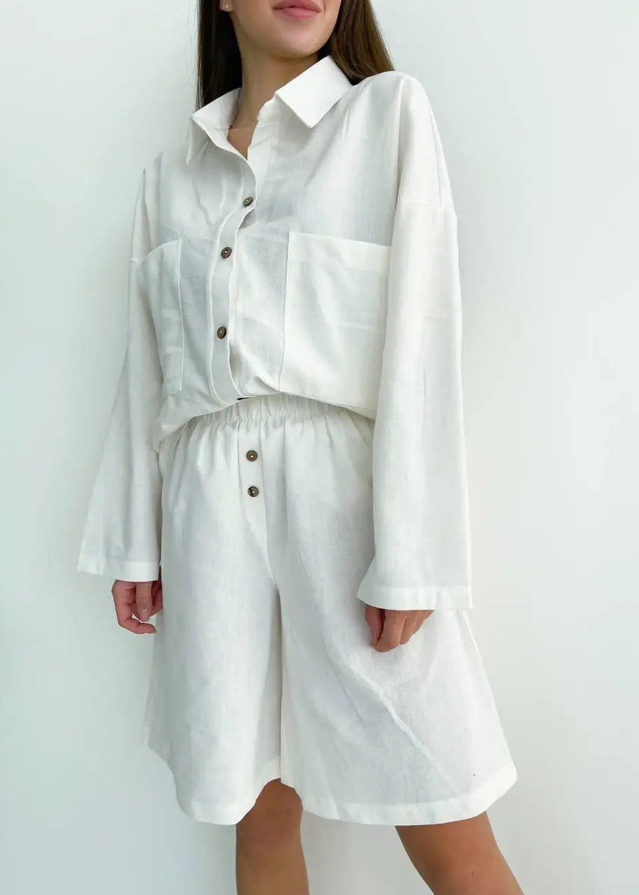 Relaxed Linen Blend Shirt And Shorts Set