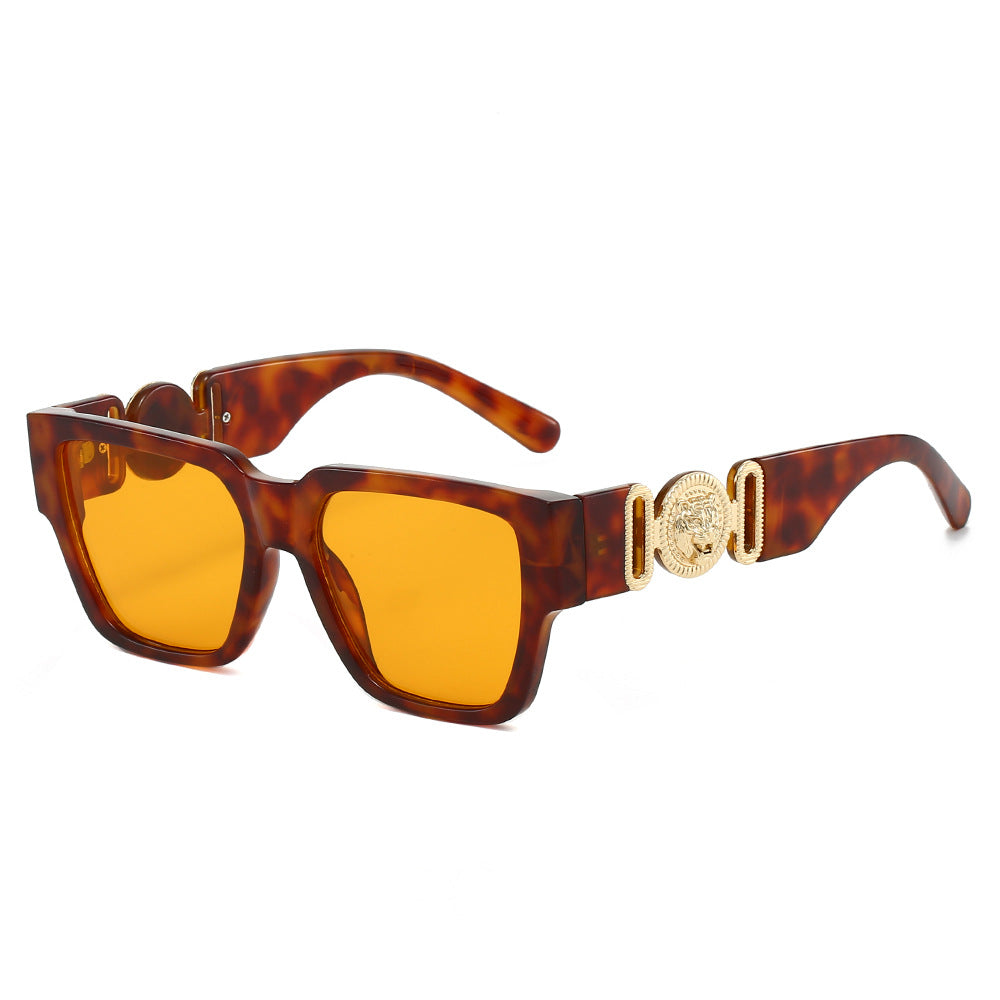 Trendy Square Sunglasses with Lion Head Design - UV400 Protection
