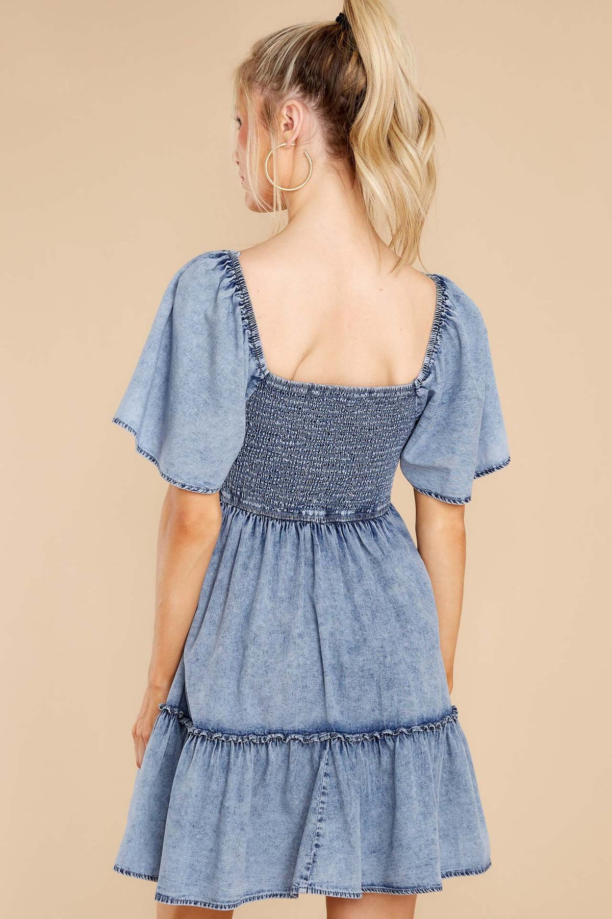 Casual Denim Short Sleeve Dress with Ruffles