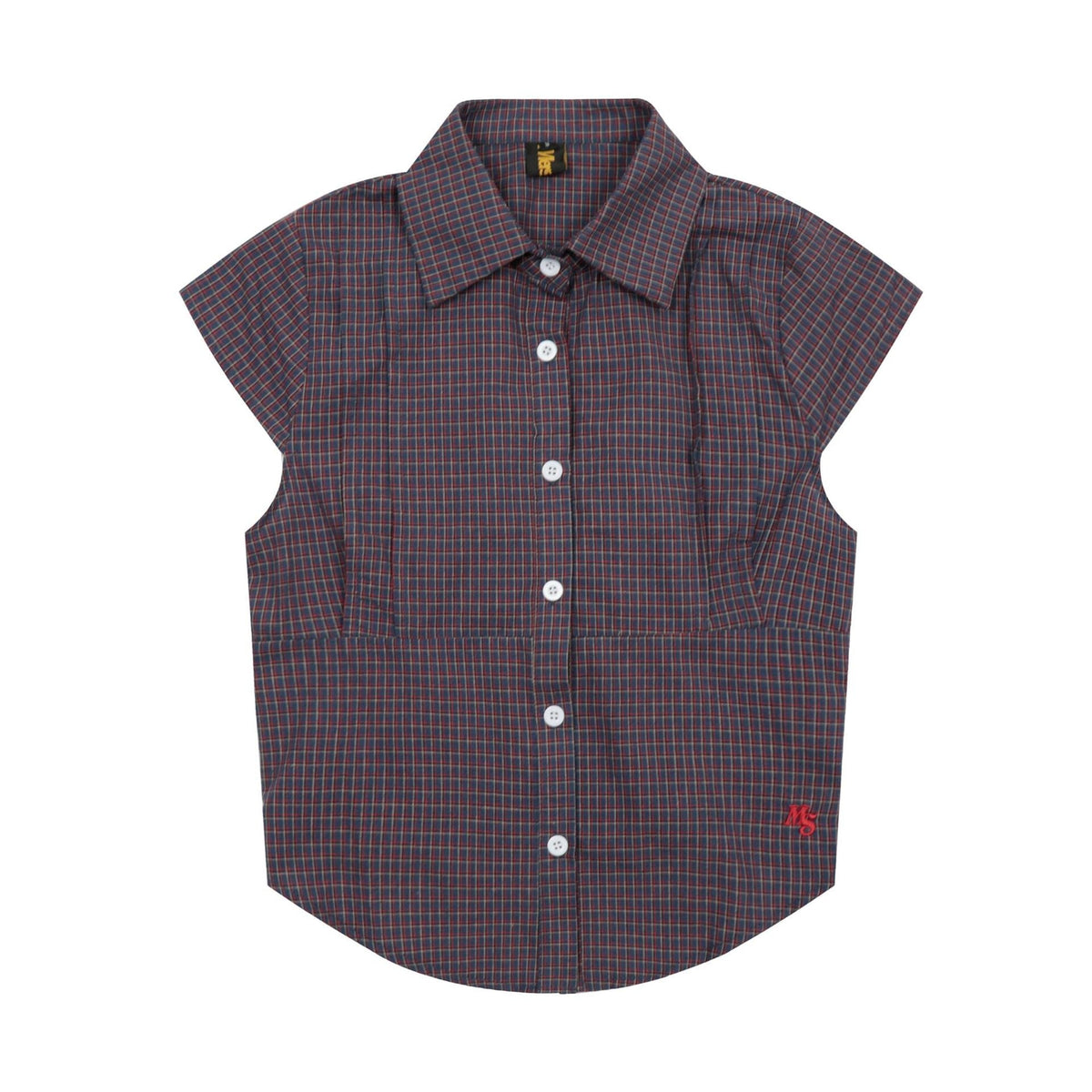 Vintage Lapel Collar Plaid Short Sleeve Top