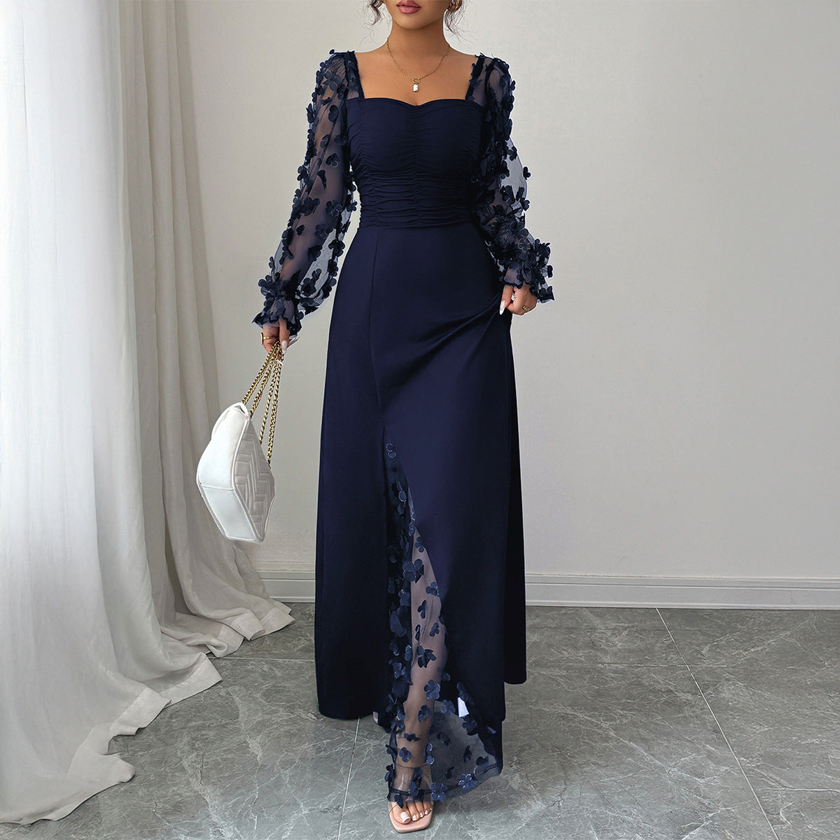 Elegant Hollow Out Long Sleeve Maxi Dress for Women